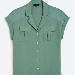Fortune + Ivy Marla Two Pocket Button Down Blouse, Green, XL